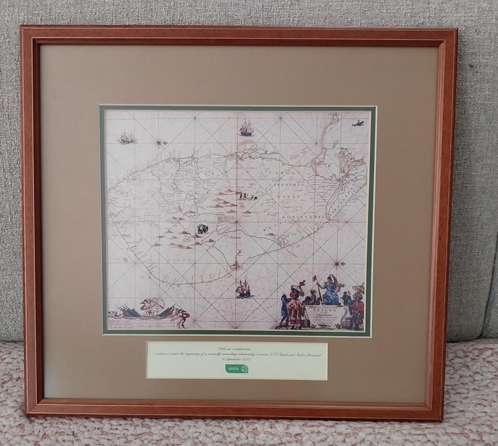 Ingelijste kaart Ceylon (Sri Lanka) - Amba Research, Minder dan 50 cm, Ophalen of Verzenden, Minder dan 50 cm, Print