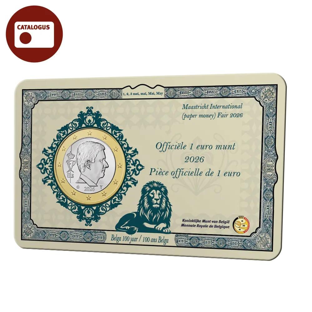 Belgie 2026 1 euro 100 jaar Belga MIF in coincard, Verzenden, België, 1 euro