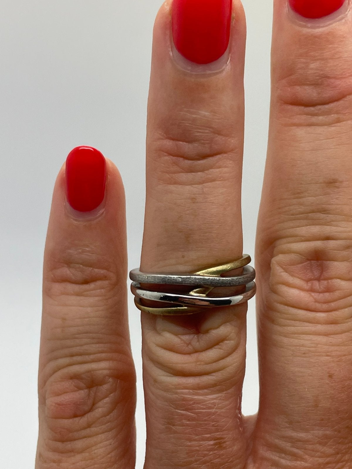 F159 Prachtige zilveren bicolor ring maat 17, Sieraden, Tassen en Uiterlijk, Ringen, Ophalen of Verzenden, X, Dame, Goud