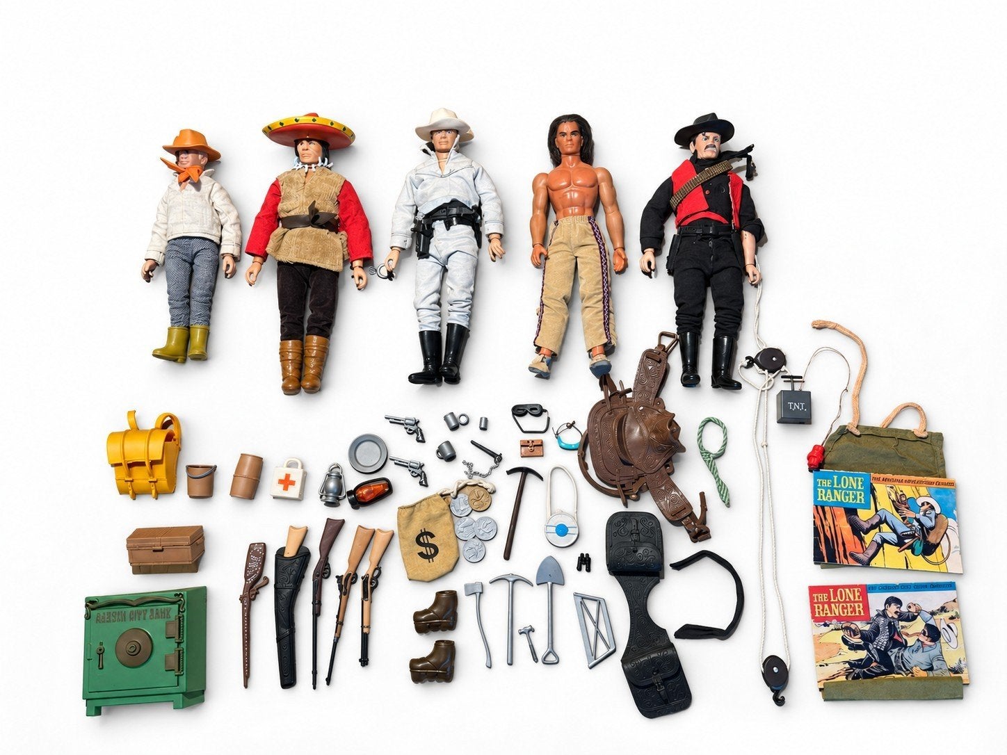 Vintage Lone Ranger verzameling – 5 poppen + accessoires, Ophalen, Gebruikt