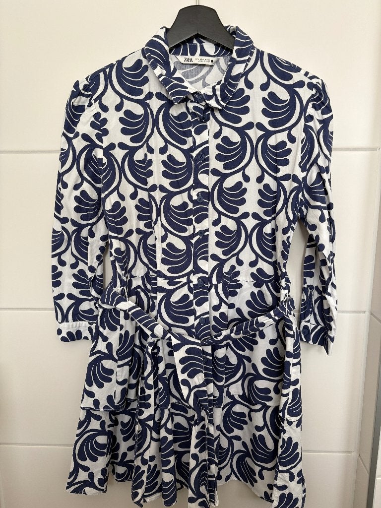 Geweldig leuk jurkje, blauw/wit, L, zgan! Zara, Blauw, Zara, Maat 42/44 (L), Ophalen of Verzenden