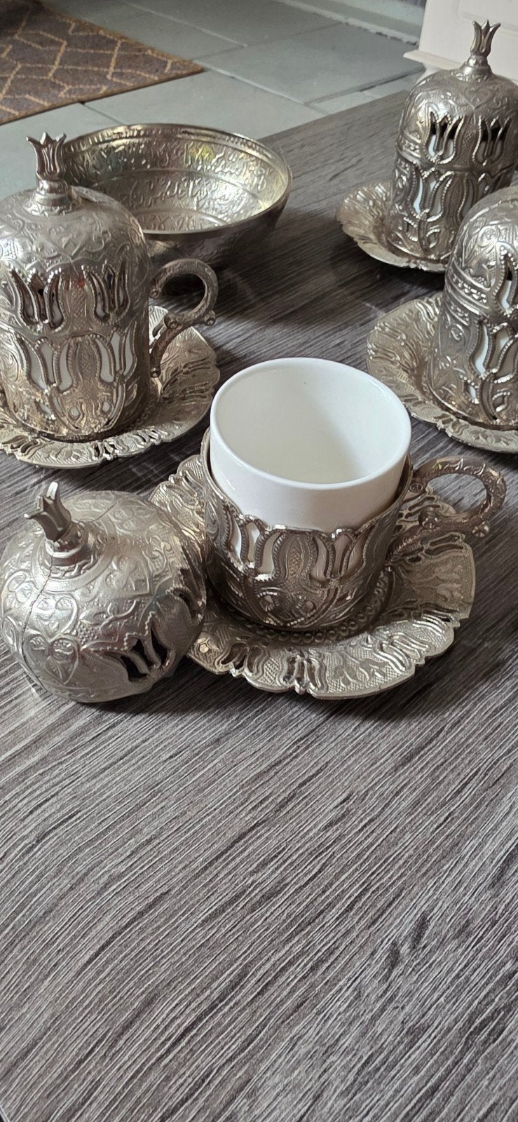Originele Turkse koffiekopjes set met suikerpot, Ophalen of Verzenden