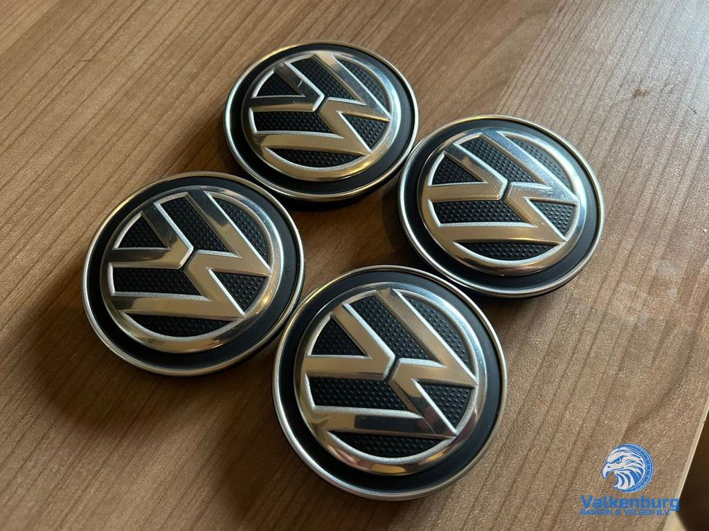 ORIGINELE VW Volkswagen naafkap naafdop set zwart chroom