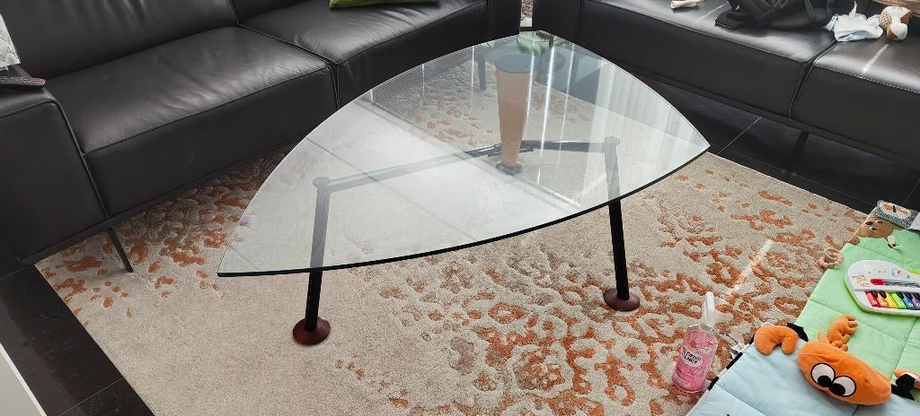 Te koop design glazen salontafel, Ophalen, 100 tot 150 cm, 50 tot 100 cm, Zo goed als nieuw