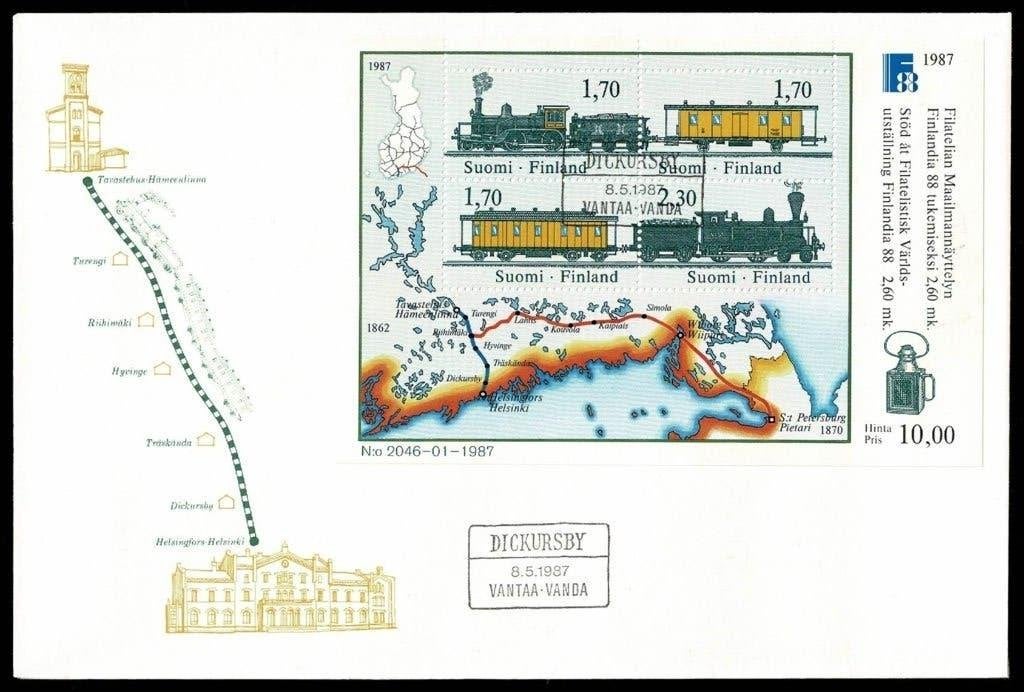 Spoorwegen : Finland - route Dickursby - 8.5.1987 Vantaa-Van, Ophalen of Verzenden, Zo goed als nieuw, Trein, Overige typen