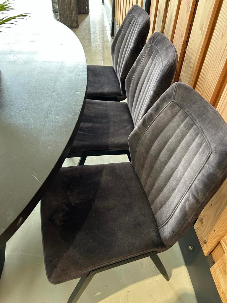 Ovale tafel (200x100 cm) met 6 velvet stoelen - Z.G.A.N., Huis en Inrichting, Tafels | Eettafels, ., ., Ophalen of Verzenden, Zo goed als nieuw