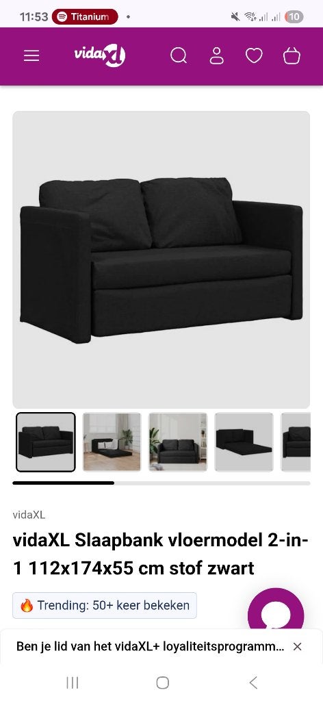 vidaXL Slaapbank vloermodel 2-in-1 112x174x55 cm zwart grijs, Ophalen, Zwart, Tweepersoons, Zo goed als nieuw