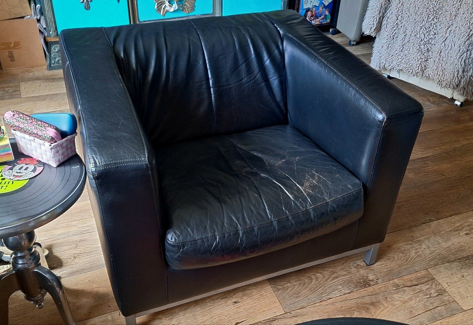 Machalke Design Fauteuil - Zwart Leder, Huis en Inrichting, Ophalen, Gebruikt, 75 tot 100 cm, 75 tot 100 cm