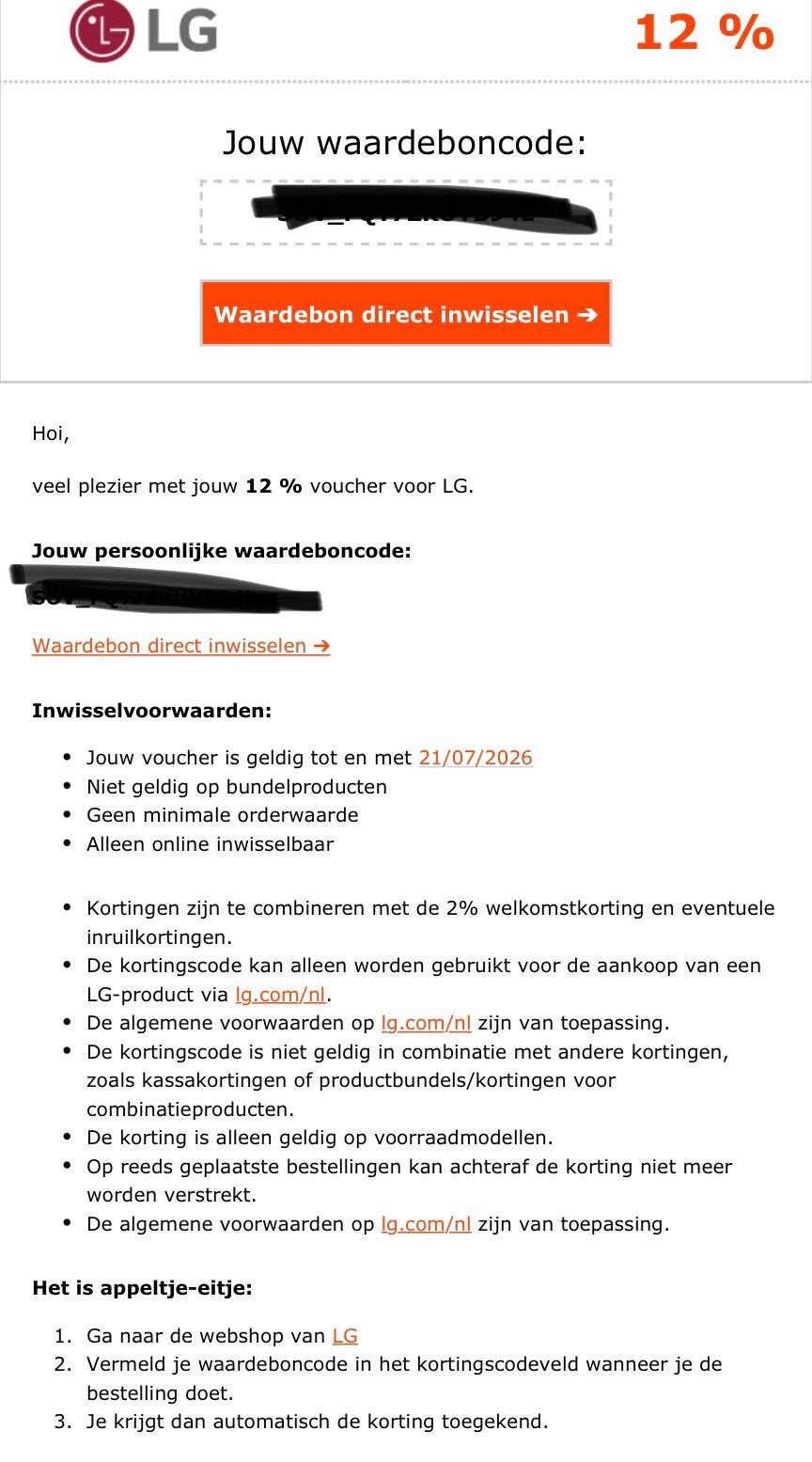 Lg 12% korting, Eén persoon, Kortingsbon