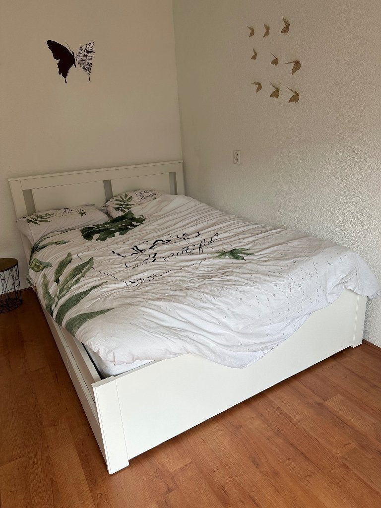 Bed Songesand eventueel inclusief matras, Ophalen, Eenpersoons, Wit, 140 cm