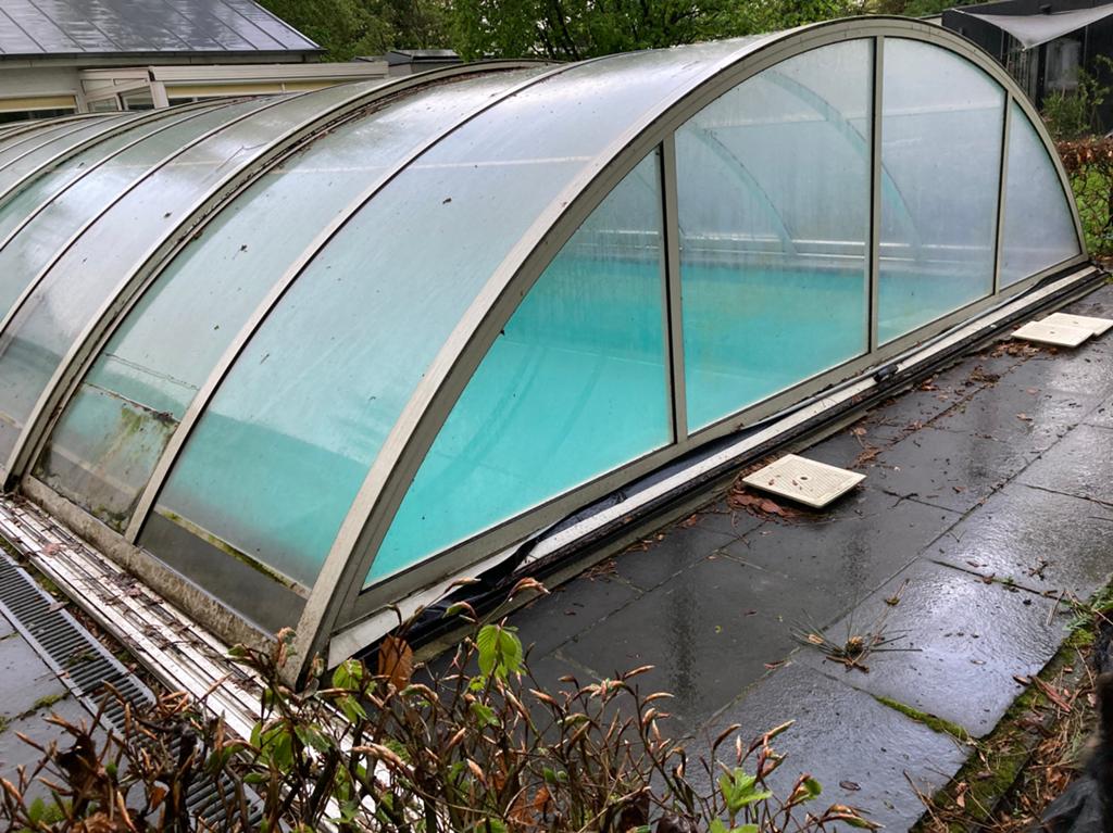 Overkapping 5 x 10 meter op rails. Bladel., Ophalen, Polycarbonaat, Gebruikt, Aluminium