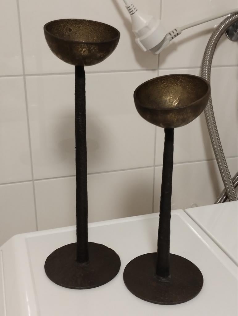 Vintage brutalist hand gesmeed stalen kaarsen houders, Ophalen of Verzenden, Metaal