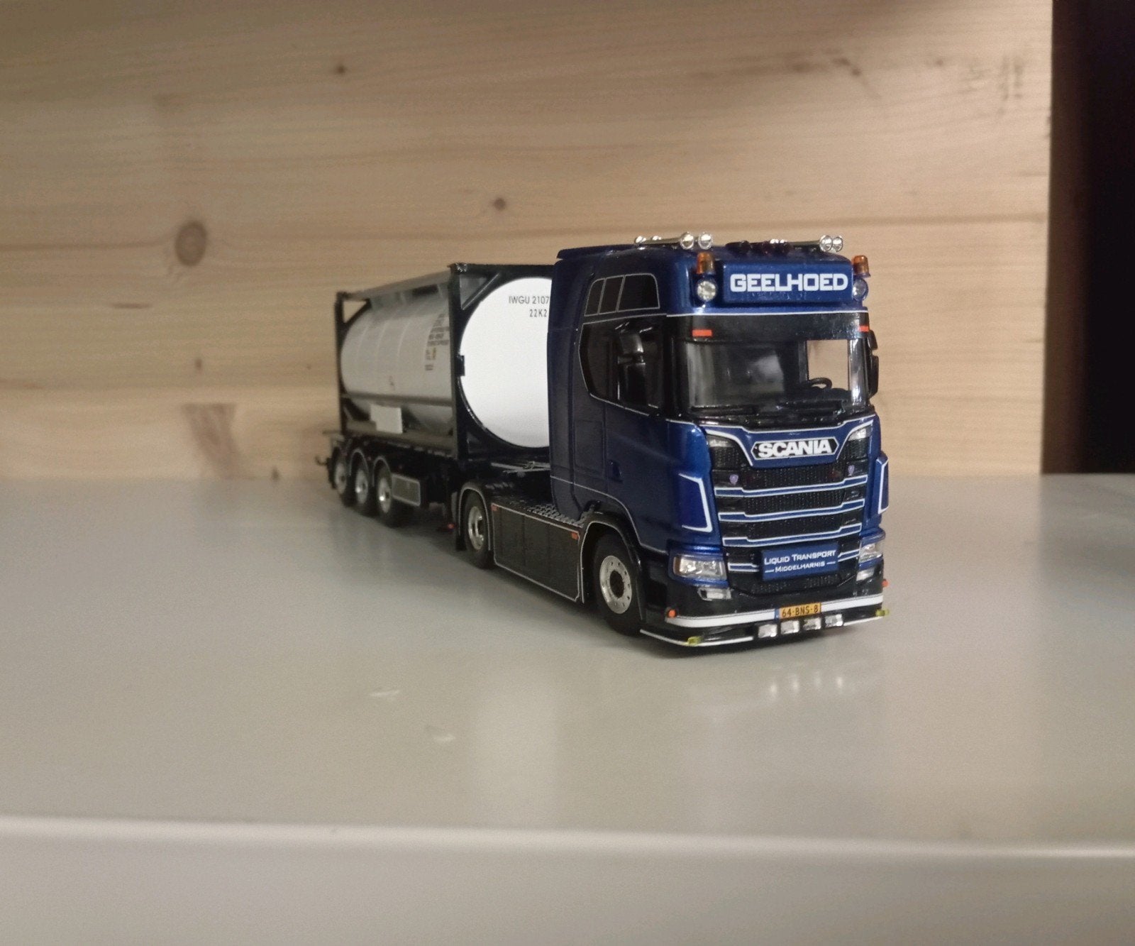 Scania Geelhoed containerchassis WSI, Hobby en Vrije tijd, Modelauto's | 1:50, Ophalen of Verzenden, Nieuw, Bus of Vrachtwagen