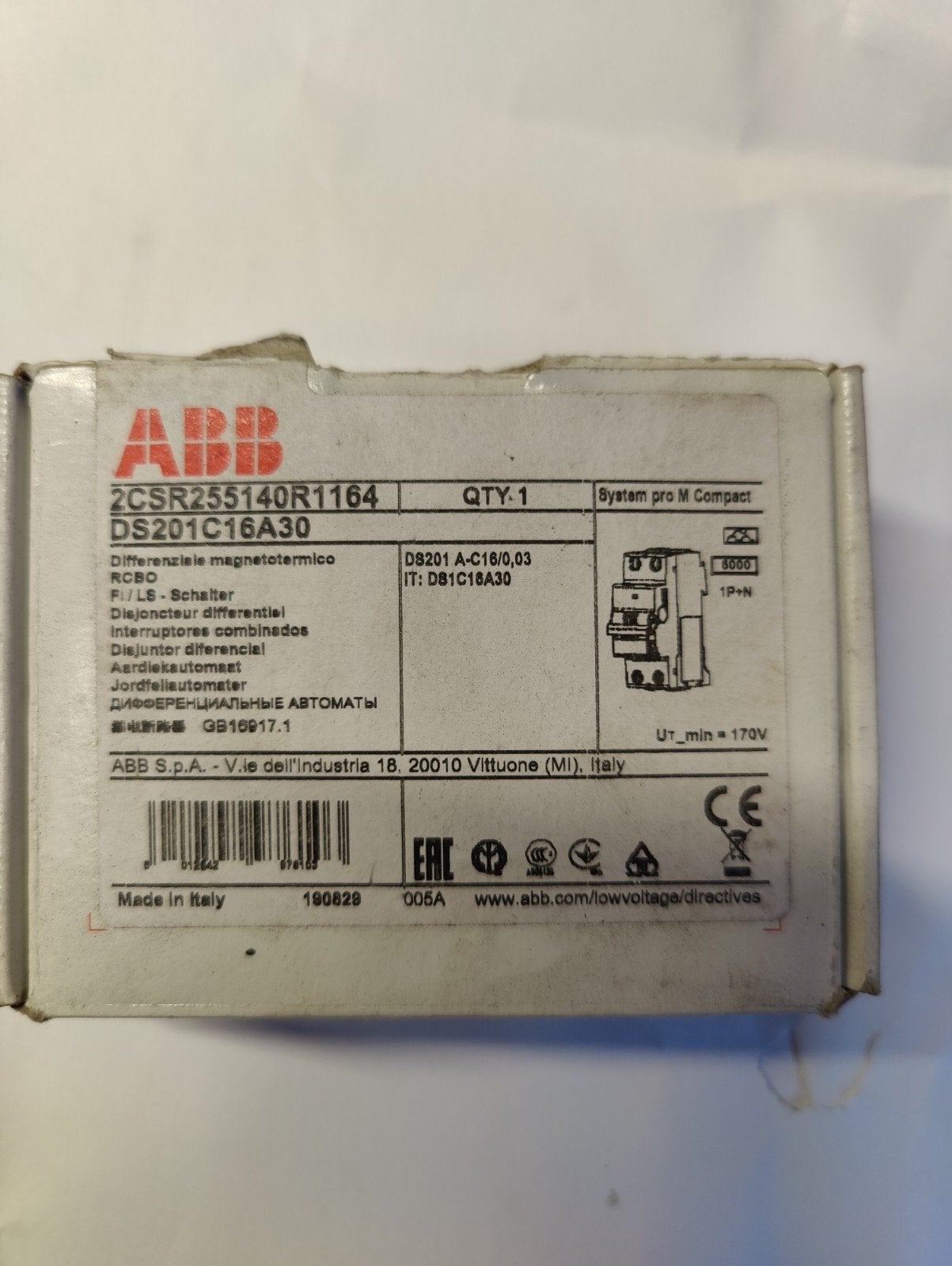 ABB DS201C16A30 Aardlekautomaat C16 30mA - Nieuw in doos, Ophalen of Verzenden, Nieuw, ABB, Aardlekautomaat
