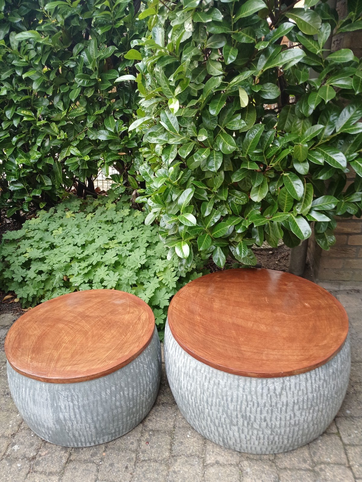 Unieke Bijzettafels Hout en IJzer - Industriële Stijl, Minder dan 45 cm, Minder dan 55 cm, Gebruikt, Rond