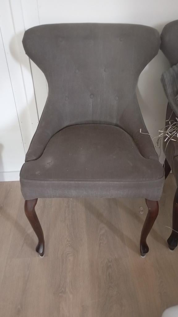 Eetkamerstoel 4 x met grijs linnen. Landelijk design!, Ophalen, Gebruikt, Landelijk, 4 tot 6 stoelen