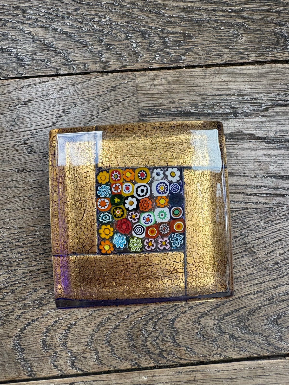 Murano Millefiori glazen presse papier met bladgoud, Ophalen of Verzenden
