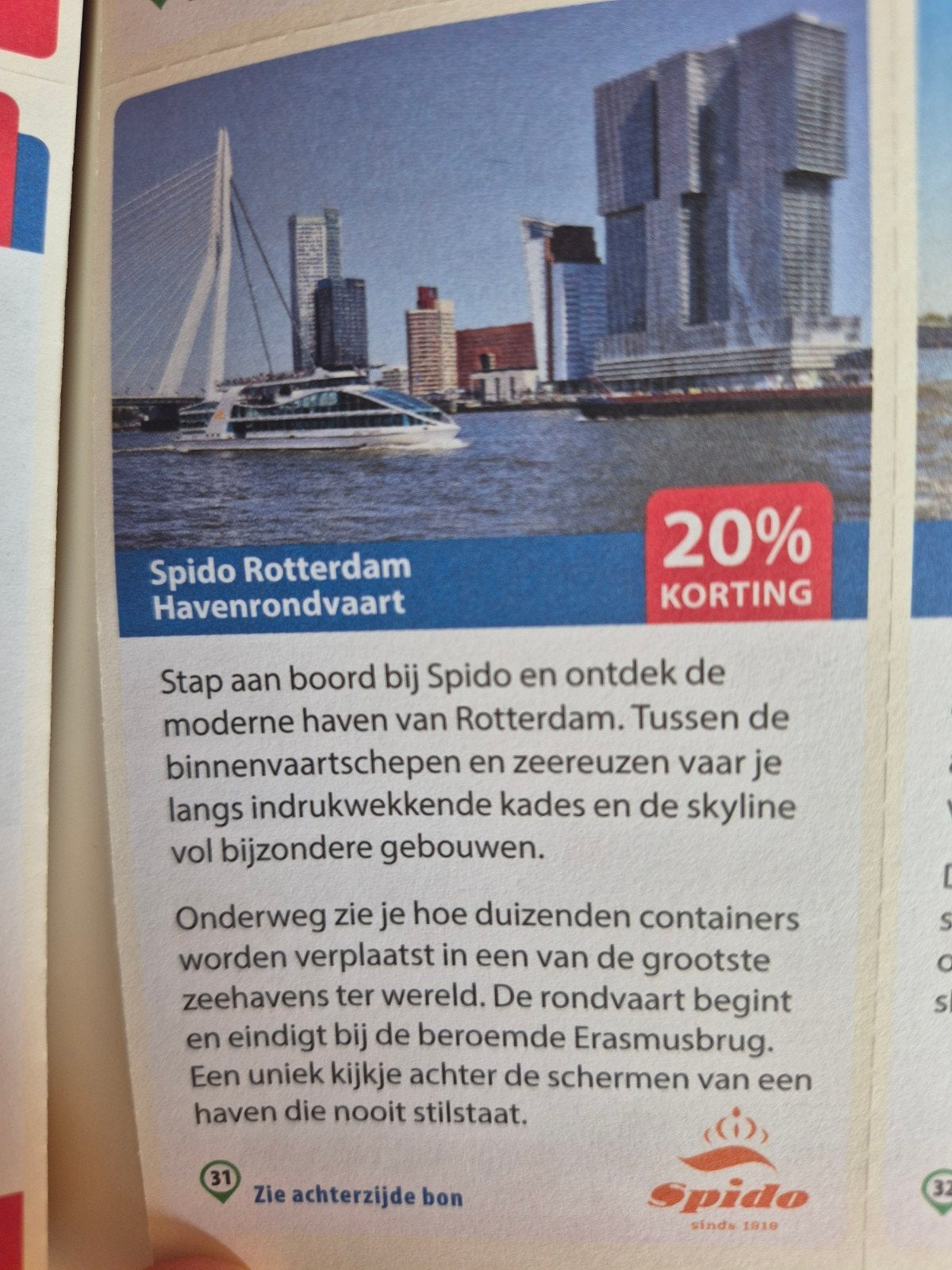 Spido rotterdam havenrondvaart 20% korting, Eén persoon, Kortingsbon