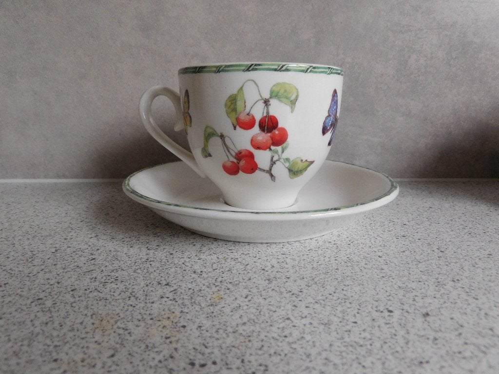 Kop en schotel Janneke Brinkman Fruit & Flowers, Overige merken, Keramiek, Ophalen of Verzenden, Zo goed als nieuw