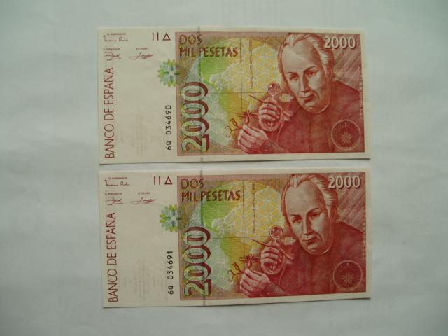 1624. Spanje, 2 X 2.000 pesetas 1992 UNC Mutis., Verzenden, Overige landen, Setje