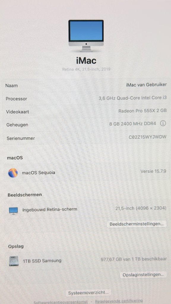 iMac 21" 2019 i3 3,6GHz Quad-Core, Computers en Software, Apple Desktops, Ophalen, Gebruikt, IMac, 3 tot 4 Ghz