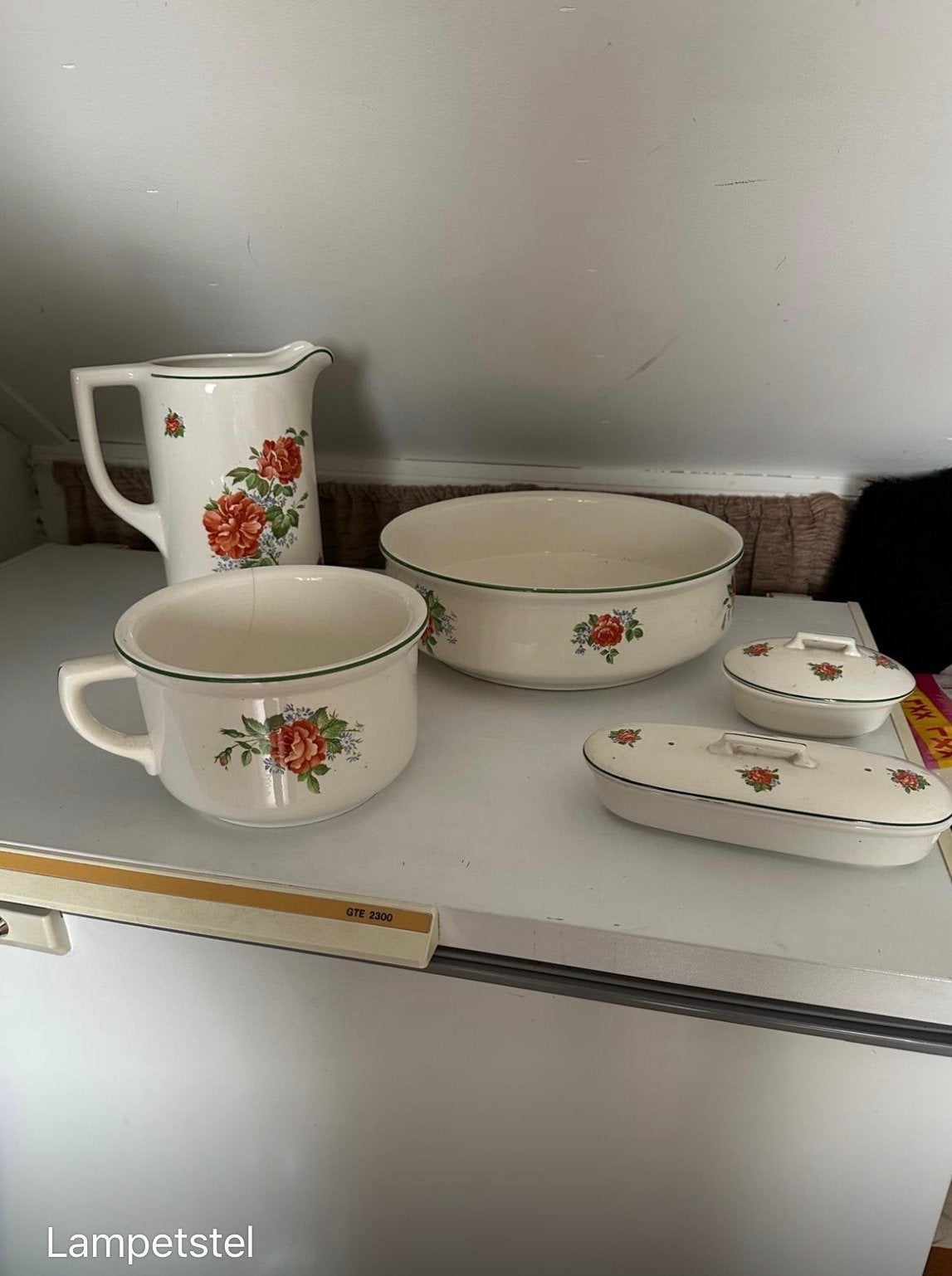 Vintage Lampetstel met rozenmotief - 5-delig, Ophalen of Verzenden