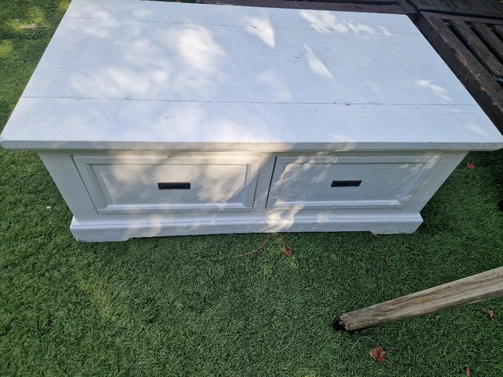 Houten witte salon tafel met 2 lades!, Huis en Inrichting, Tafels | Salontafels, Ophalen, Gebruikt, 100 tot 150 cm, 50 tot 100 cm