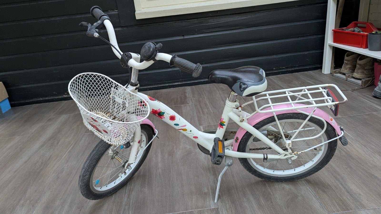 Alpine kinderfiets 16 inch met mandje en bagagedrager, Ophalen, Gebruikt, 16 tot 20 inch, Alpine