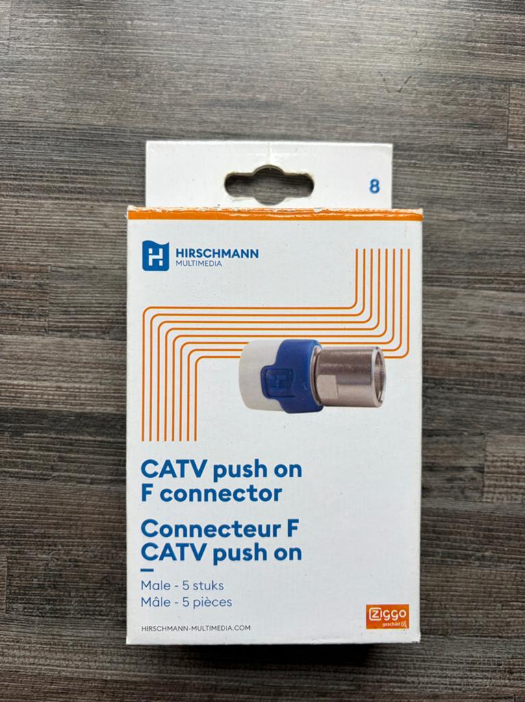 Hirschmann CATV push on F connector (mannelijk) - 5 stuks, Ophalen of Verzenden, Nieuw