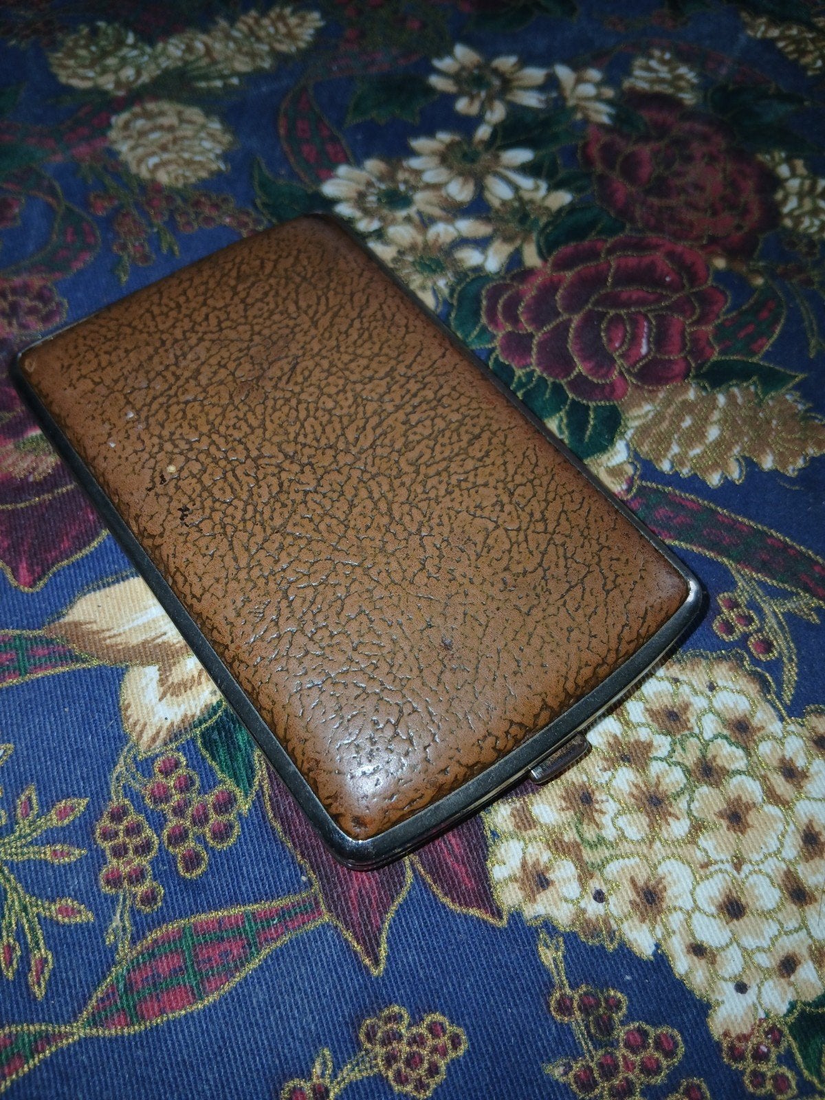 Antieke Vintage sigarettendoosje met leerlook, Ophalen of Verzenden