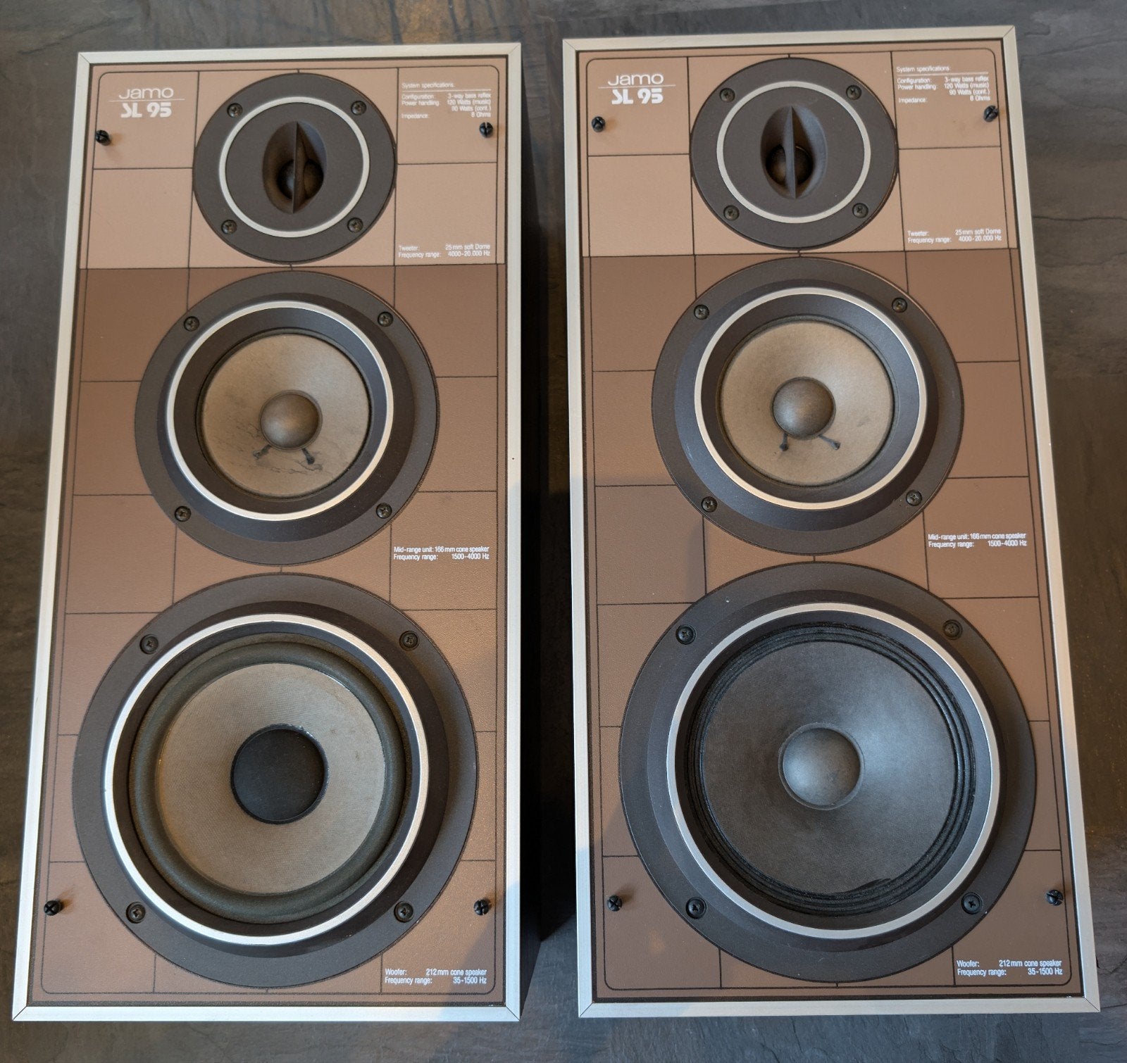Jamo SL95 Speakers - Gebruikt, beschadigd maar werkend, Ophalen, Stereo speakers, Gebruikt, 60 tot 120 watt
