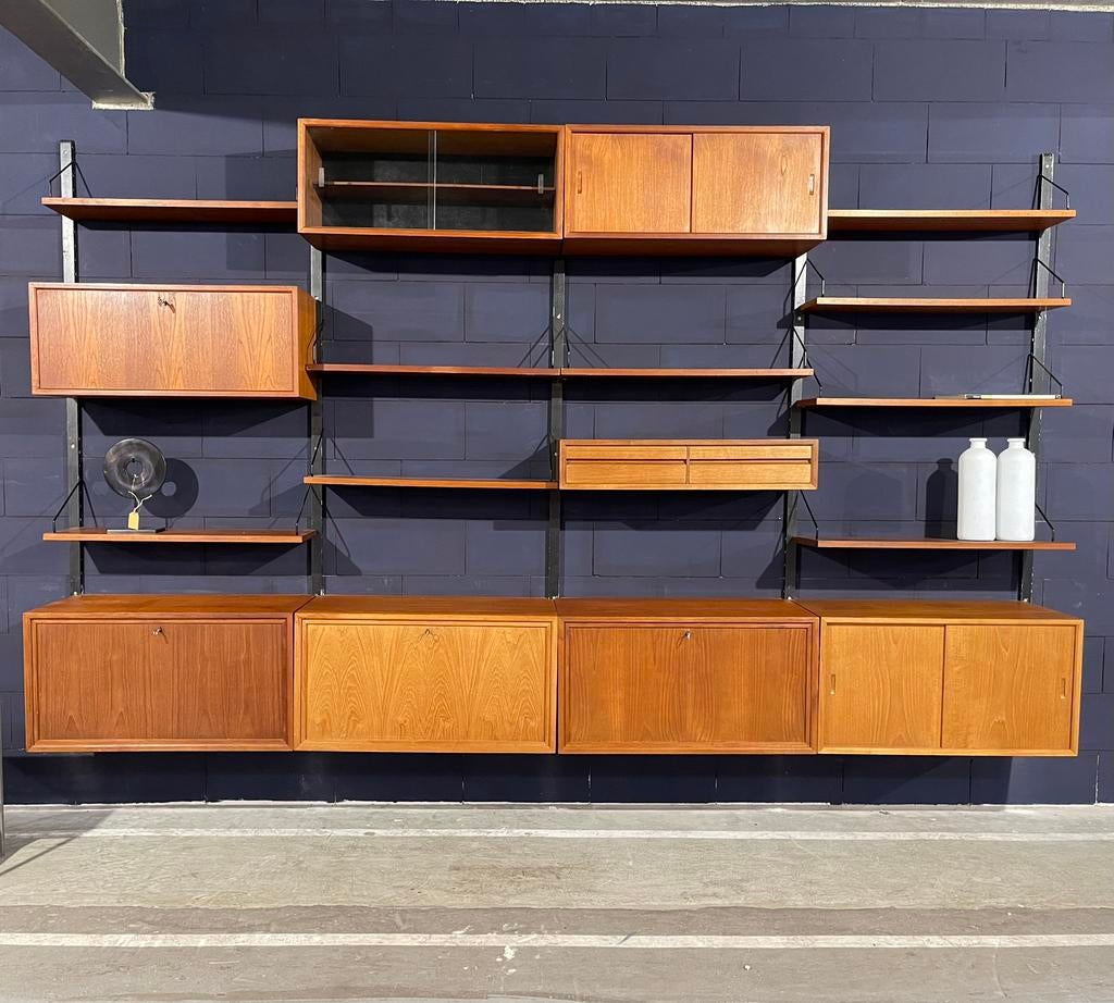 Poul Cadovius by Royal System vintage modulair wandsysteem, Gebruikt, 200 cm of meer, Glas, 300 cm of meer