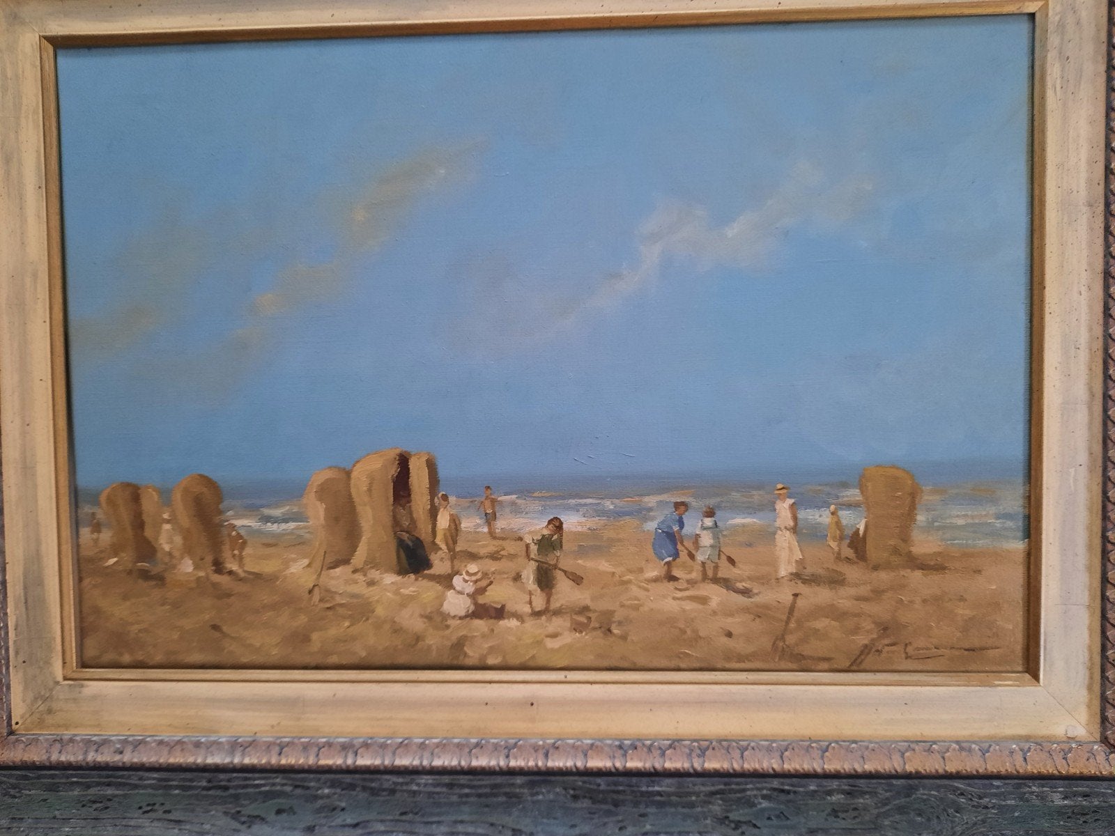 Joop van Leeuwen - Strandgezicht met spelende kinderen, Ophalen, Maritiem / water, Doek, Impressionistisch