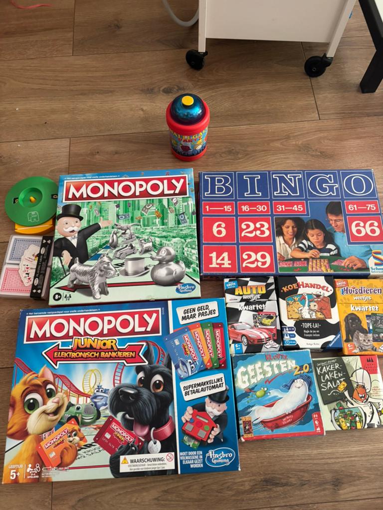 Spellen pakket monopoly, bingo, hally gally, pimpam pet, Ophalen of Verzenden