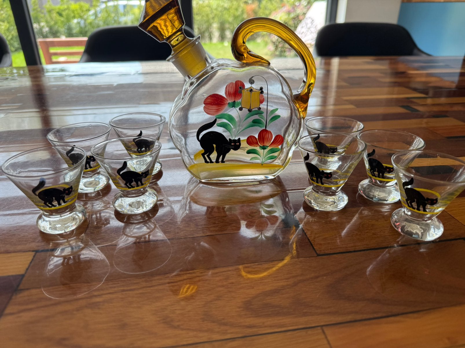 Art Deco likeurset zwarte kat ‍ poes, Ophalen of Verzenden