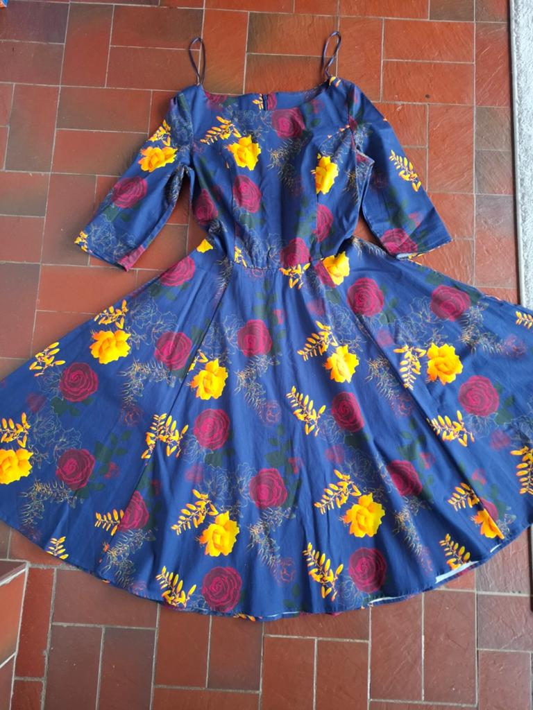 Topvintage Boutique jurk katoen bloemenmotief M, Kleding | Dames, Ophalen of Verzenden, Zo goed als nieuw, Maat 38/40 (M), Blauw