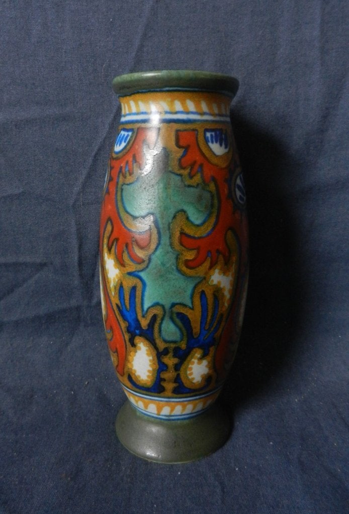 Plateel ellips vaas decor Rhodian Kon Zuid Holland Gouda h15, Antiek en Kunst, Antiek | Keramiek en Aardewerk, Ophalen of Verzenden