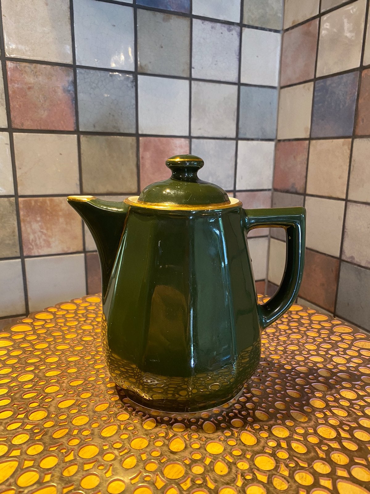 Apilco Porcelaine France,vintage thee/koffiepot,donkergroen, Ophalen of Verzenden