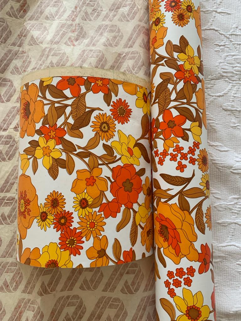 Vintage kastbekleding bloemenmotief - Oranje, geel, bruin, Nieuw, Minder dan 25 cm, Minder dan 100 cm, 50 tot 100 cm
