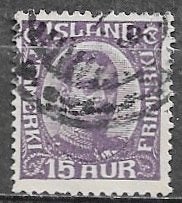 IJSLAND 15 A. zegel Koning Christian X 1920, Postzegels en Munten, Postzegels | Europa | Scandinavië, Verzenden, IJsland, Gestempeld