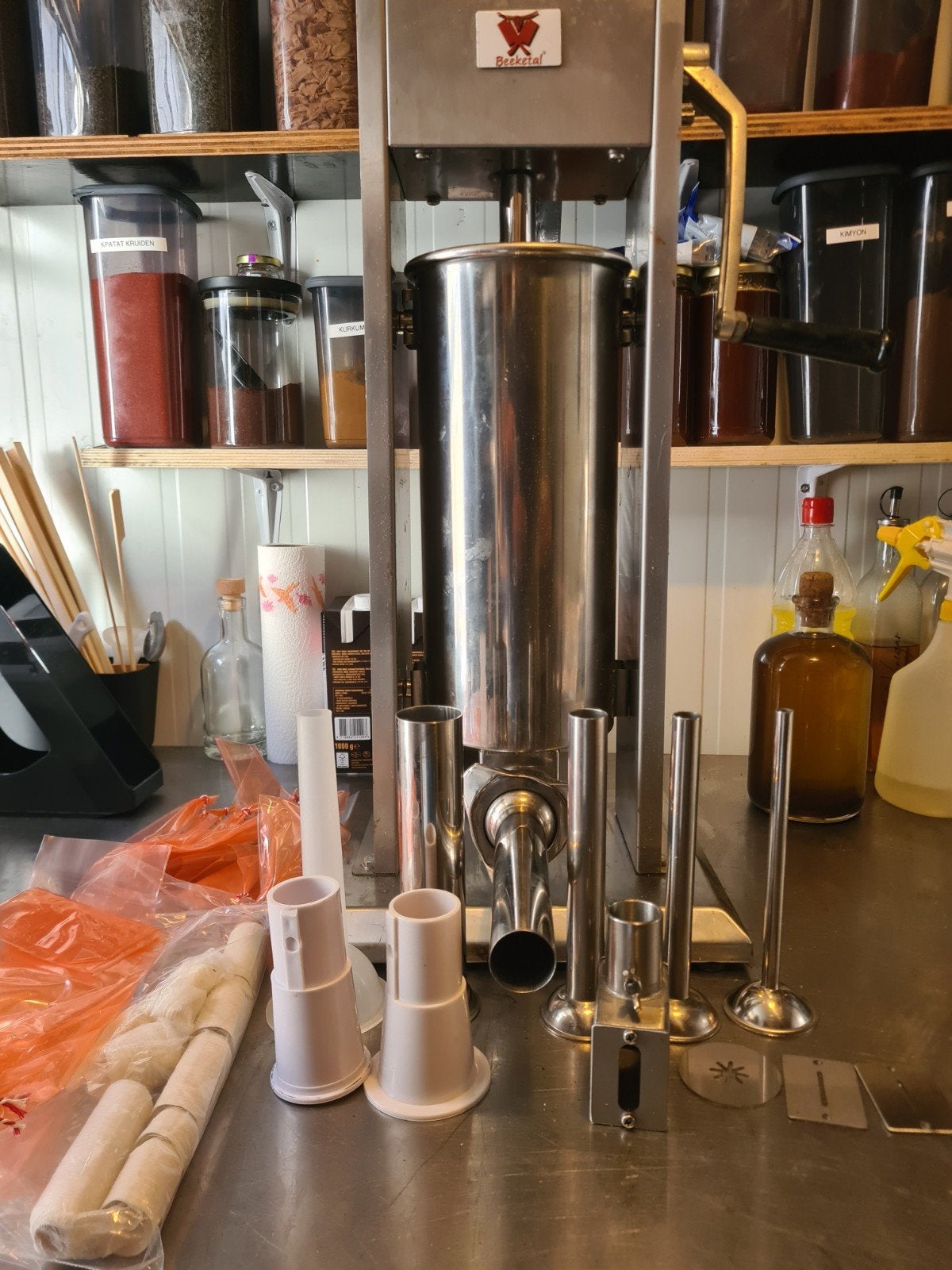 Professionele RVS Worst- & Burgermaker met accessoires, Ophalen, Zo goed als nieuw