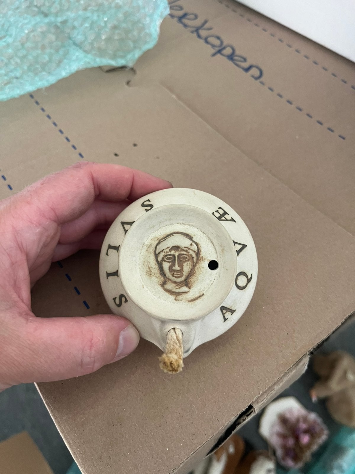 Kleine replica romeinse olielamp, Ophalen of Verzenden, Zo goed als nieuw, Religie