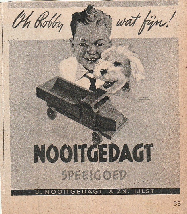 retro reclame 1949 Nooitgedagt speelgoed jongetje is blij, Verzamelen, Verzenden, Overige typen