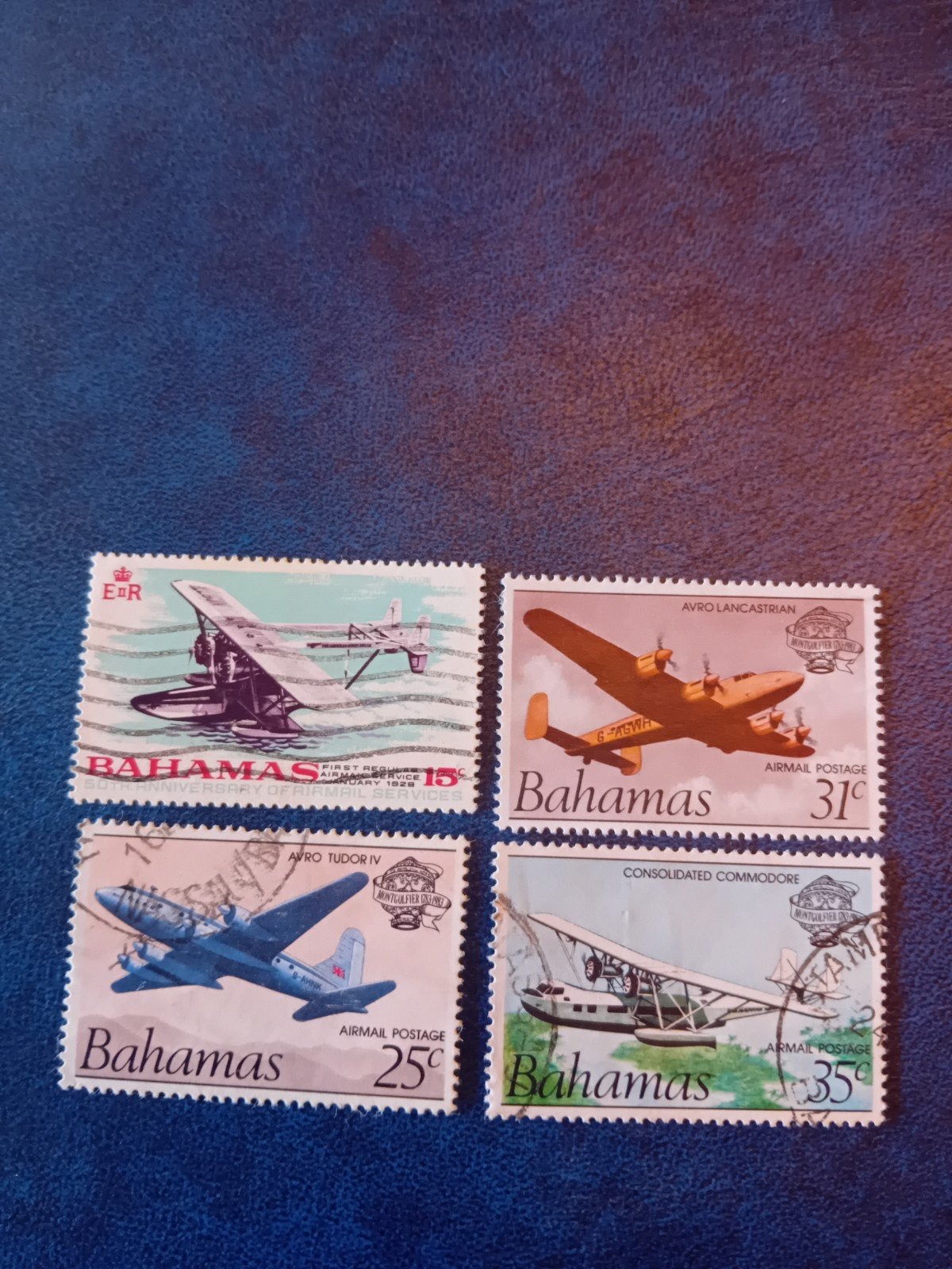 Set van 4 Bahama's luchtpostzegels met vliegtuigen, Ophalen of Verzenden, Gestempeld