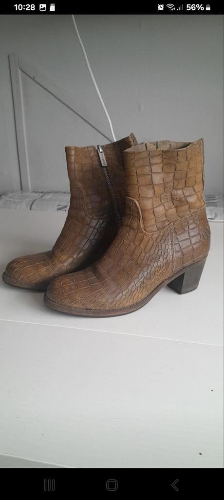 leren enkellaarzen shabbies legergroen met krokodillenprint, Shabbies, Lage of Enkellaarzen, Ophalen of Verzenden, Gedragen