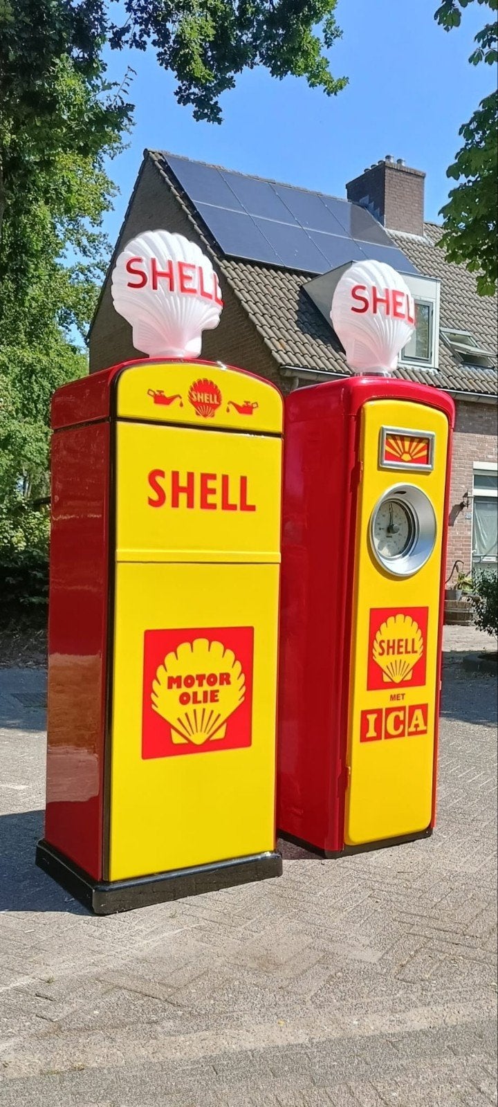 Prachtig oud olie cabinet, in Shell style met glazen globe, Ophalen, Eu, Gebruikt, Eu