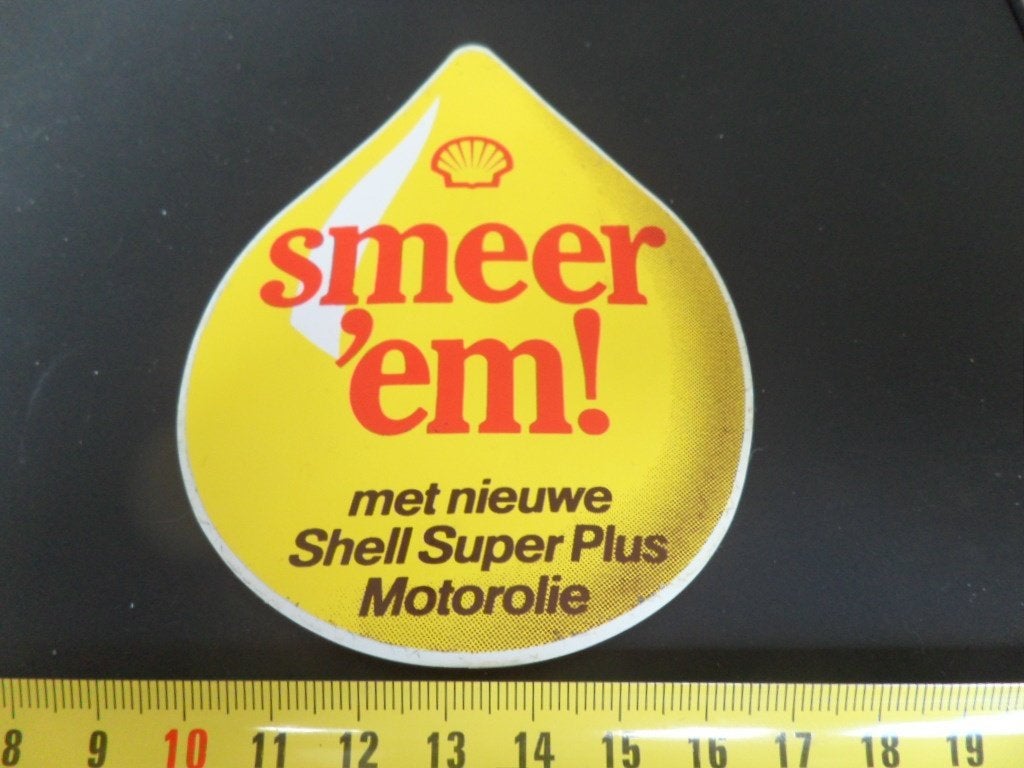 sticker SHELL smeer 'em met nieuwe Shell Super Plus Motorol, Ophalen, Zo goed als nieuw