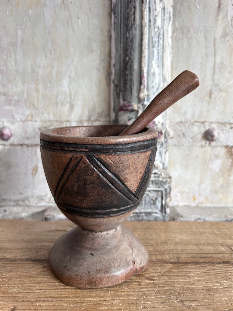 Houten vijzel met stamper – handgesneden in Afrika, Ophalen of Verzenden