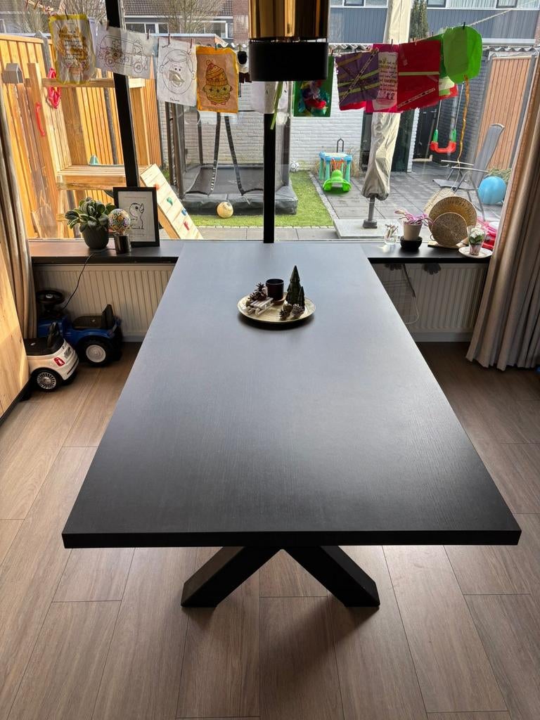 Mooie donkere eettafel 220x100x77,5, Huis en Inrichting, Tafels | Eettafels, 200 cm of meer, 50 tot 100 cm, Zo goed als nieuw