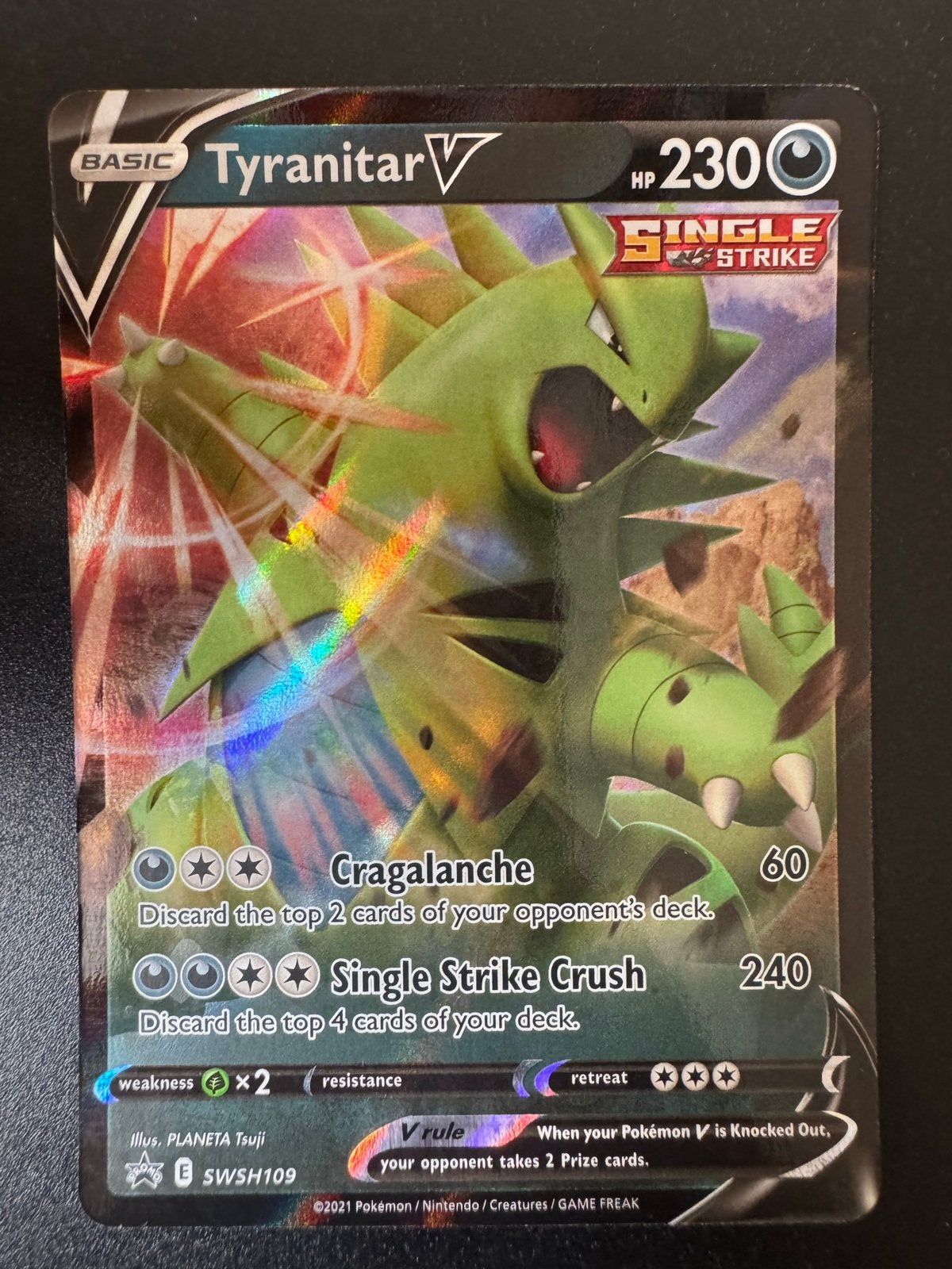 Pokémon Kaart Tyranitar V SWSH109 Single Strike Foil, Ophalen of Verzenden, Zo goed als nieuw, Losse kaart, Foil